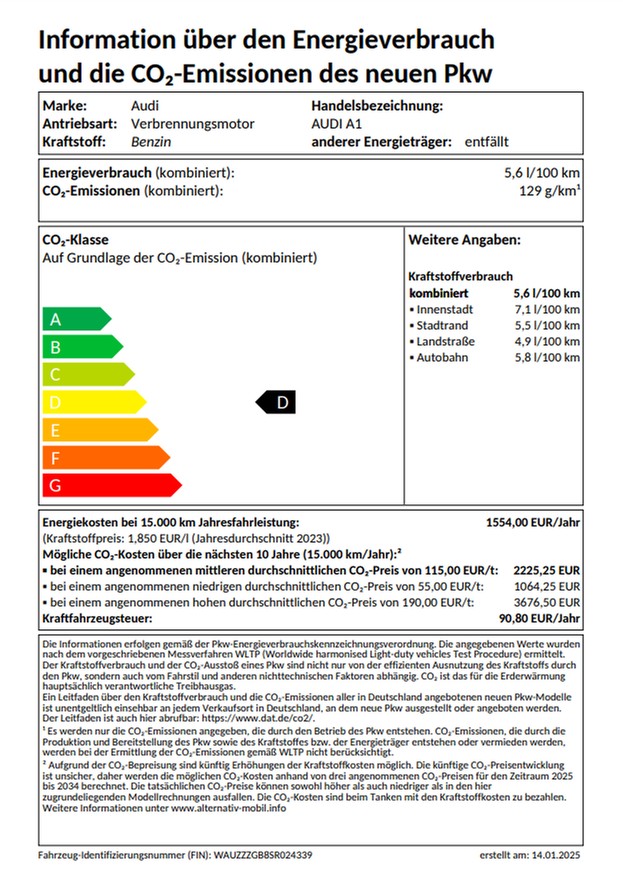 A1 Sportback advanced 25 TFSI 70kW UPE 36055 Optikpaket schwarz plus, Assistenzpaket, Interieur S line