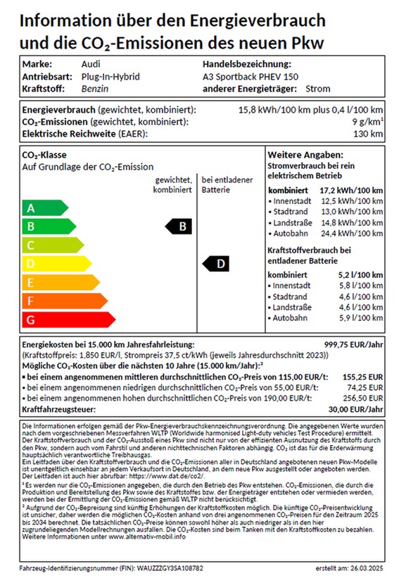 A3 Sportback S line 40 TFSI e 150 kW UPE 58910 Optikpaket schwarz plus, Interieur S line, Matrix, Businesspaket