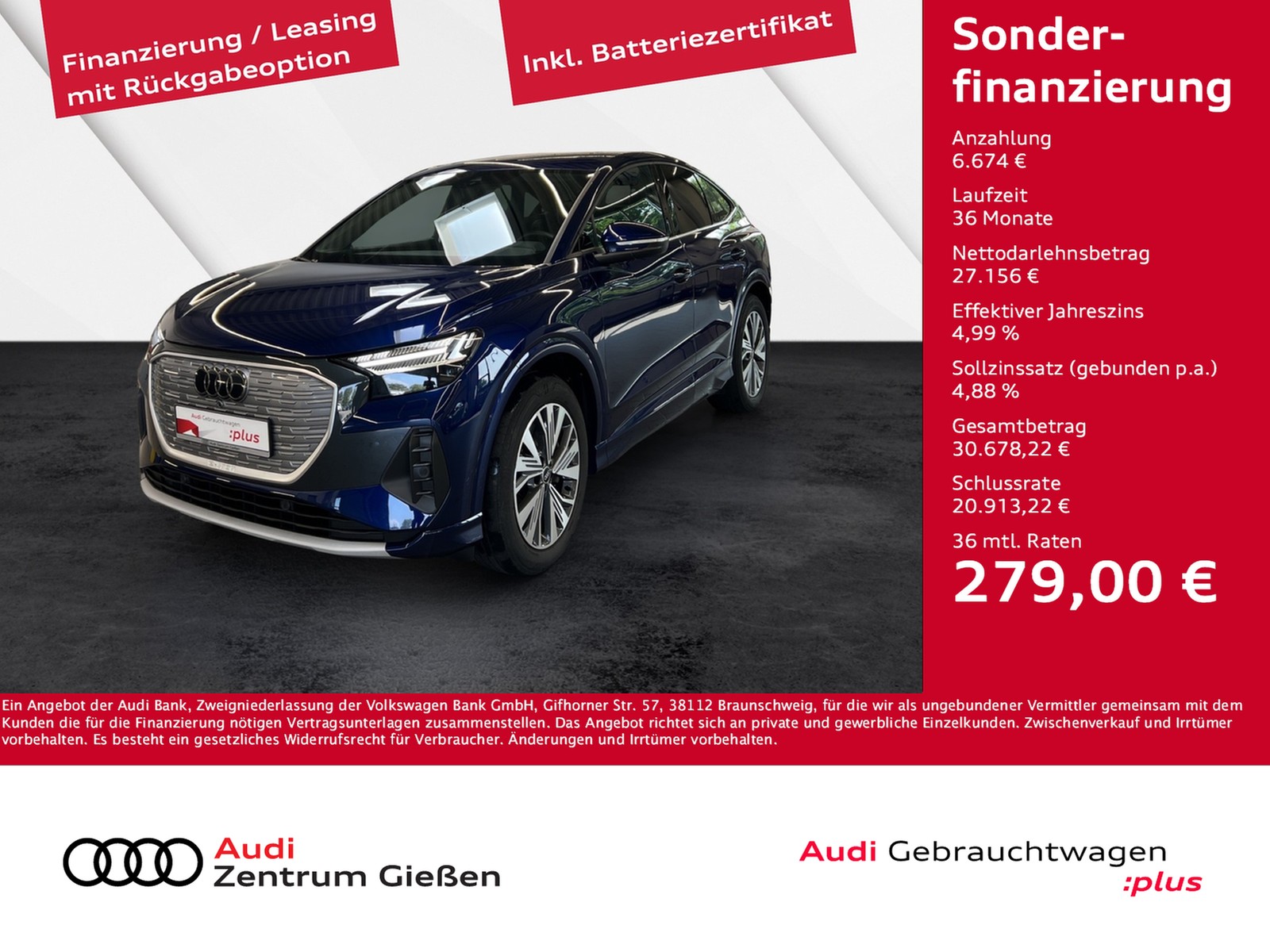 Q4 e-tron Sportback 40 basis MATRIX Pano Navi Plus