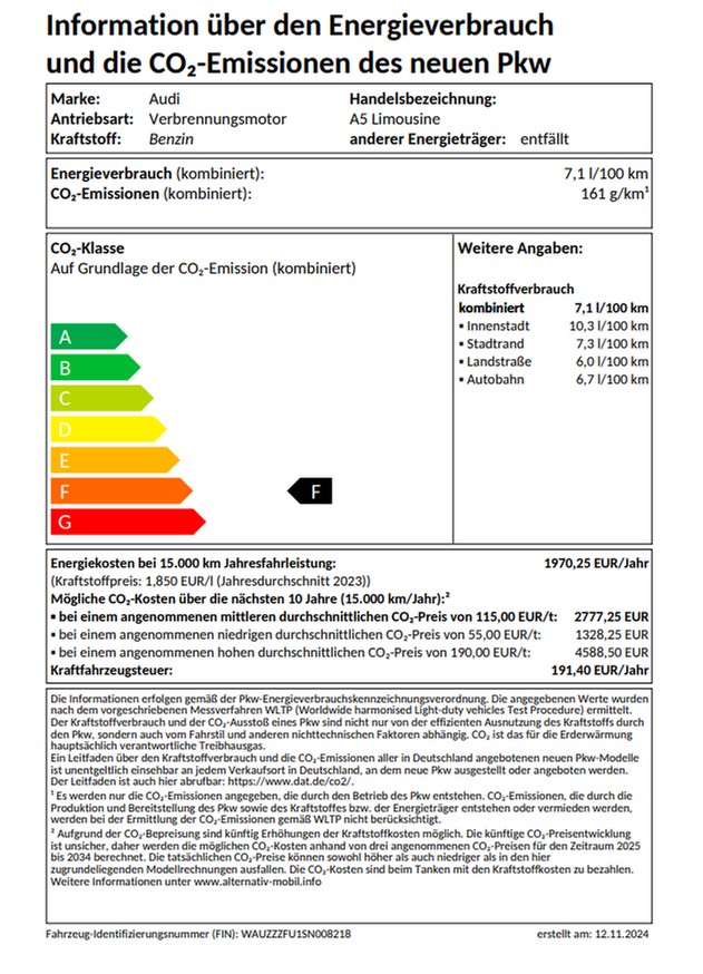 A5 Limousine TFSI 150 kW S tronic UPE 68080 Privacy Verglasung Exterieurpaket schwarz Audi sound system