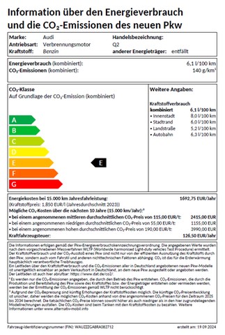 Q2 S line 35 TFSI 110kW S tronic UPE 47690 AHK, Optikpaket schwarz plus, MMI Navigation plus, Interieur S line, Komfortpaket plus