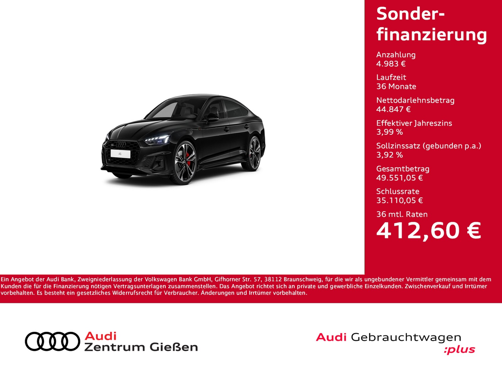 A5 Sportback 45 TFSI quattro S line Black MATRIX PANO